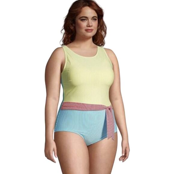 Lands' End One Piece Swimsuit Seersucker Nautical - Picture 12 of 12